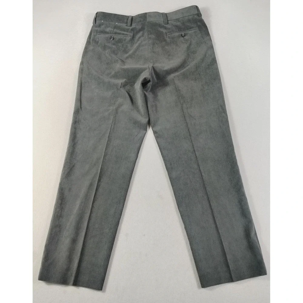 Alan Flusser Pants Mens 36x30 Gray Microfiber Stretch Dress Check Slacks Classic